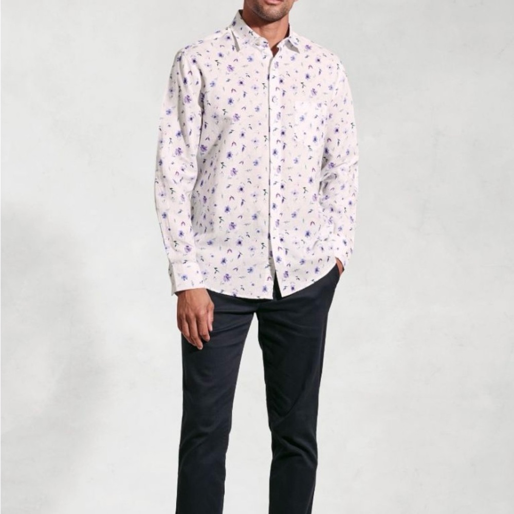 Brook Taverner Regular Fit Lilac Poppy Watercolor Linen Cotton